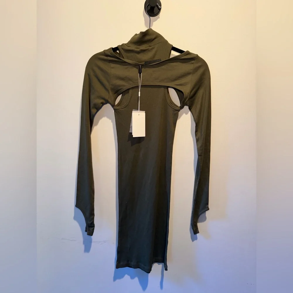 Helmut Lang Olive Long Sleeve Cut-Out‎ Dress